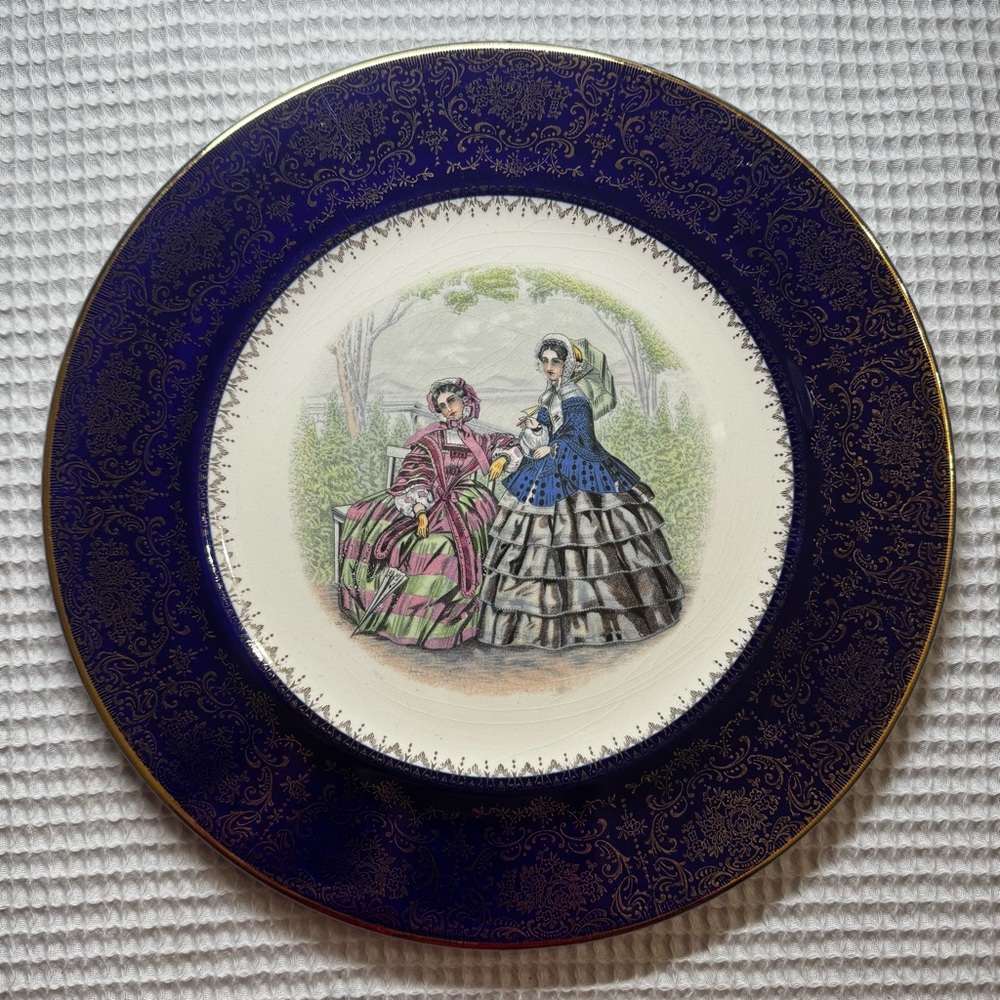 Vintage Salem China Cobalt Gold Victorian Godey Print Service Plate